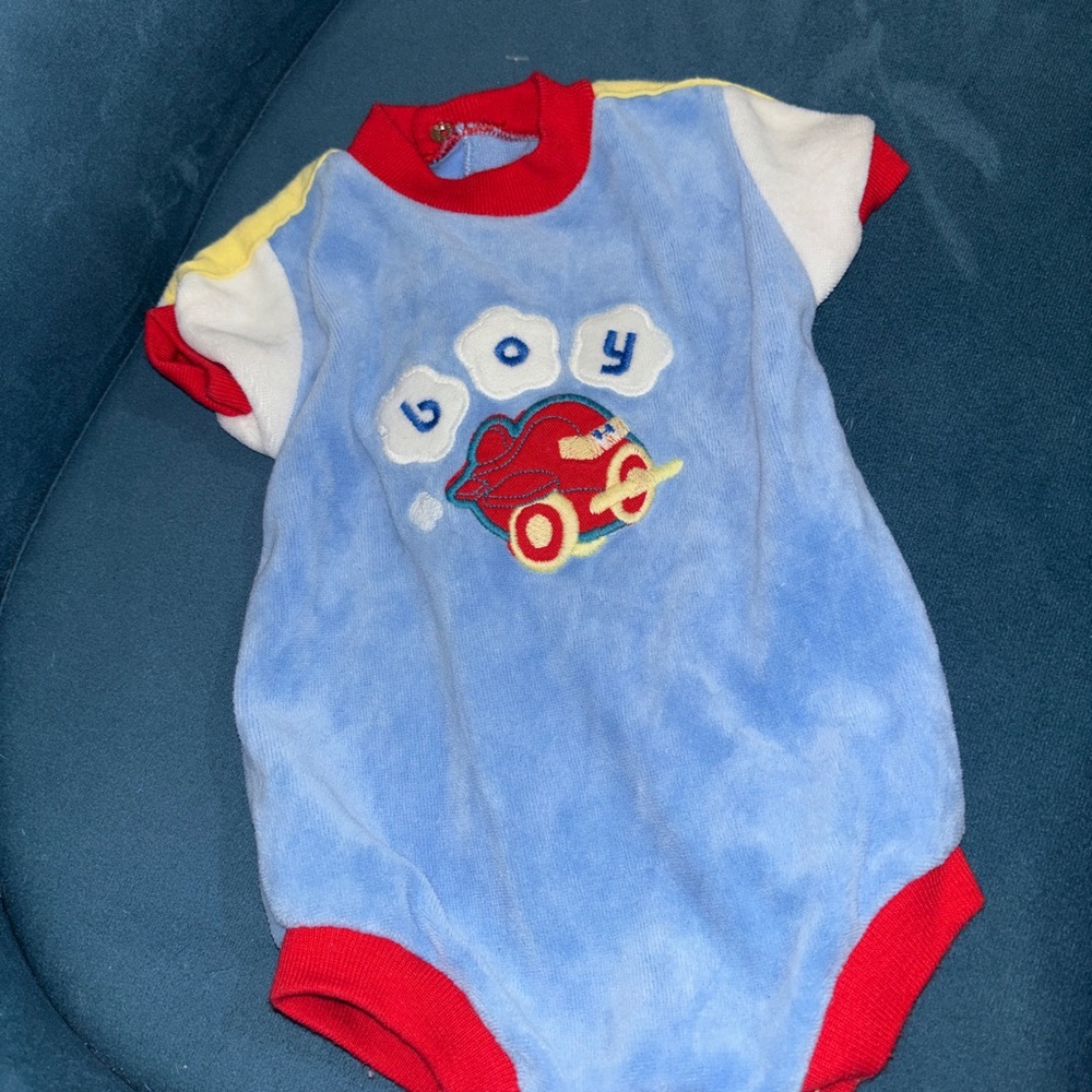 Blue and Red Baby Romper with plane design